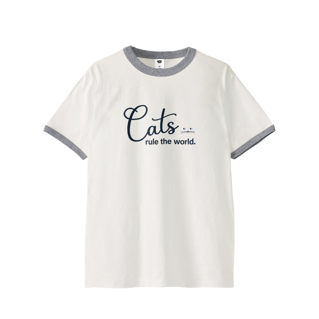 “Cats rule the world”リンガーTシャツ natural-x-gray image