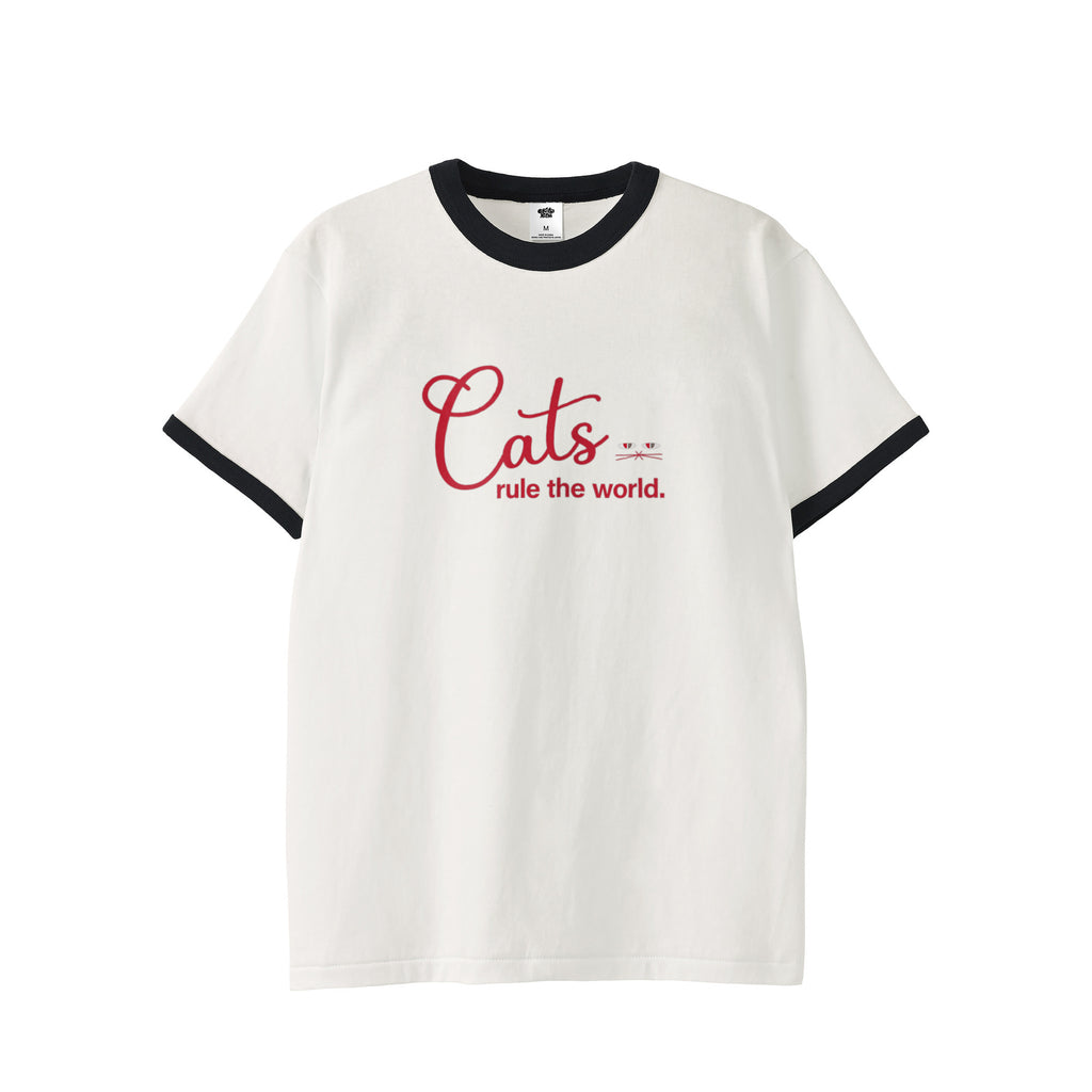 “Cats rule the world”リンガーTシャツ natural-x-sumi-black image